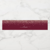 Burgundy Roos Gold Blush Pink Glitter Monogram Waterfles Etiket (Enkel label)