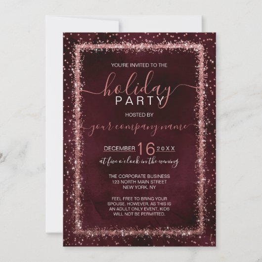 Burgundy Roos Gold Confetti Corporate Holiday Kaart (Voorkant)