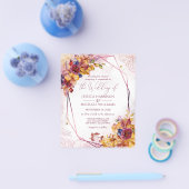 Burgundy Roos Gold Fall Wedding Invitation Flyer (Enkel)