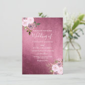 Burgundy & Roos Gold Floral Wedding Invite Kaart (Staand voorkant)