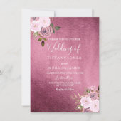 Burgundy & Roos Gold Floral Wedding Invite Kaart (Voorkant)