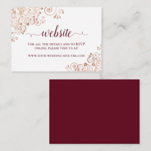 Burgundy & Roos Gold Floral Wedding Website Informatiekaartje