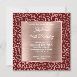 Burgundy Roos Gold Foil Leopard Glam 30th Birthday Kaart