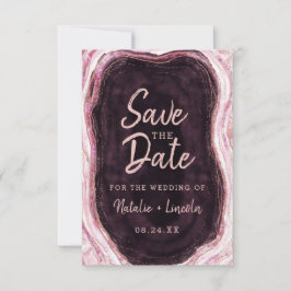 Burgundy & Roos Gold Geode Agate Marble Modern Save The Date