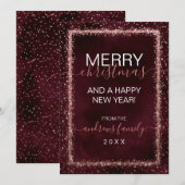 Burgundy Roos Gold-geprinte Confetti kerst Feestdagenkaart (Voorkant / Achterkant)