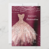 Burgundy Roos Gold Glam Diamond Quinceañera Kaart (Voorkant)