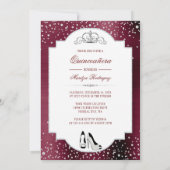 Burgundy Roos Gold Glam Diamond Quinceañera Kaart (Achterkant)