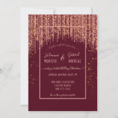 Burgundy Roos Gold Glitter Confetti Wedding Invite Kaart (Voorkant)