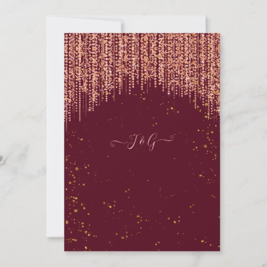 Burgundy Roos Gold Glitter Confetti Wedding Invite Kaart (Achterkant)