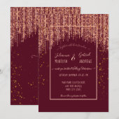 Burgundy Roos Gold Glitter Confetti Wedding Invite Kaart (Voorkant / Achterkant)
