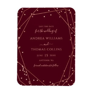 Burgundy Roos Gold Glitter Geometric Save the Date Magneet