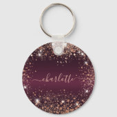 Burgundy roos gold glitter name script sleutelhanger (Achterkant)