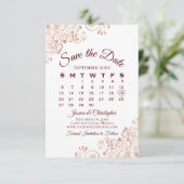 Burgundy & Roos Gold Lace Elegant Wedding Calendar Save The Date (Staand voorkant)
