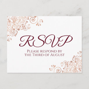 Burgundy & Roos Gold Lace White Wedding RSVP Briefkaart