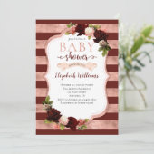 Burgundy Roos Gold Marsala Baby shower Kaart (Staand voorkant)