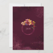Burgundy Roos Gold Monogram Floral Fall Wedding Kaart (Achterkant)