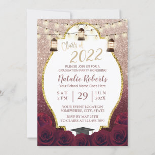 Burgundy Roos Gold Ombre Lantern Afstuderen Kaart