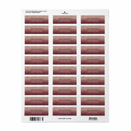 Burgundy Roos Gold Ombre Modern Weddenschap Etiket (Full Sheet)