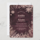 Burgundy & Roos Gold Snowflakes Holiday Weddenscha Kaart (Voorkant)