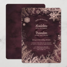 Burgundy & Roos Gold Snowflakes Holiday Weddenscha