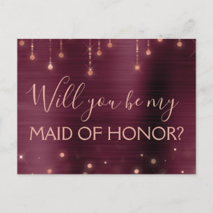 Burgundy Roos Gold Sparkle Maid of Honor Uitnodiging Briefkaart
