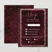 Burgundy Roos Gold Sprinked Confetti Weddenschap RSVP Kaartje (Voorkant / Achterkant)