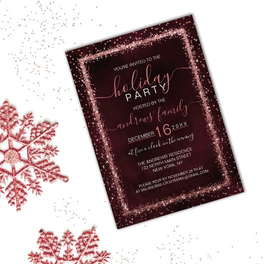 Burgundy Roos Gold Sprinsed Confetti Holiday Kaart