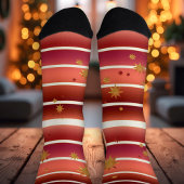 Burgundy Roos Gold Striped Stars Sokken