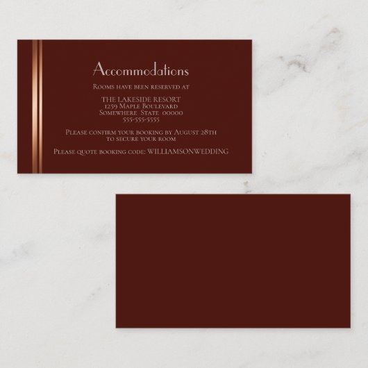 Burgundy Roos Gold Wedding Accommodations Informatiekaartje (Voorkant / Achterkant)