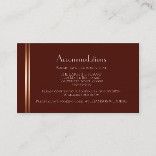 Burgundy Roos Gold Wedding Accommodations Informatiekaartje (Voorkant)