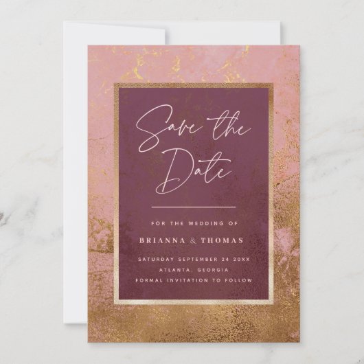 Burgundy Roos Gold Wedding Save the Date (Voorkant)