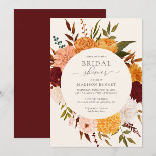 Burgundy Roos Herfst Floral Bridal Shower Kaart
