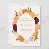 Burgundy Roos Herfst Floral Wedding Kaart (Voorkant)