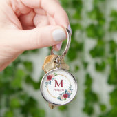 Burgundy Roos met aangepaste monogram en naam Sleutelhanger (Hand)