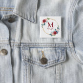 Burgundy Roos met aangepaste monogram en naam Vierkante Button 5,1 Cm (In situ)