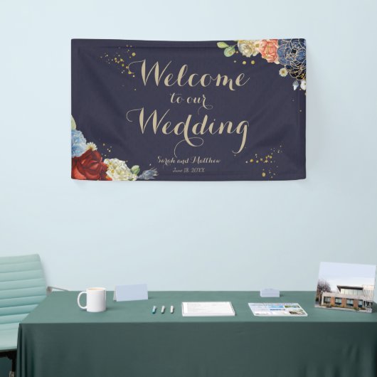 Burgundy Roos Navy Floral Wedding Backdrop Banner (Beurs)