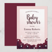 Burgundy Roos Pearl Floral Blush Pink Baby shower Kaart (Voorkant / Achterkant)