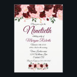Burgundy Roos Pink Floral Ninetieth 90th Birthday Kaart<br><div class="desc">Burgundy Roos Pink Floral Ninetieth 90th Birthday Invitation Zie bijbehorend collectie in Niche en Nest store</div>