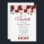 Burgundy Roos Pink Floral Ninetieth 90th Birthday Kaart<br><div class="desc">Burgundy Roos Pink Floral Ninetieth 90th Birthday Invitation Zie bijbehorend collectie in Niche en Nest store</div>