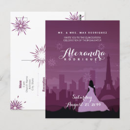 Burgundy Roos Pink Paris Fireworks Quinceañera Briefkaart