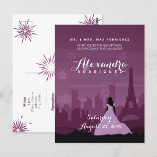 Burgundy Roos Pink Paris Fireworks Quinceañera Briefkaart