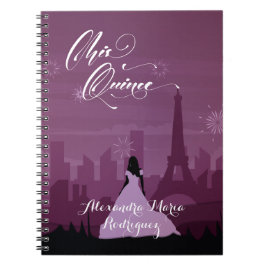 Burgundy Roos Pink Paris Fireworks Quinceañera Notitieboek