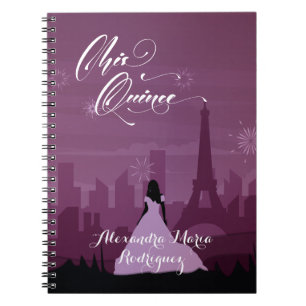 Burgundy Roos Pink Paris Fireworks Quinceañera Notitieboek