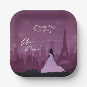 Burgundy Roos Pink Paris Fireworks Quinceañera Papieren Bordje