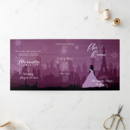 Burgundy Roos Pink Paris Fireworks Quinceañera Tri Drieluik Uitnodiging