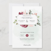 Burgundy Roos Pink Print of Digital Wedding Kaart (Voorkant)
