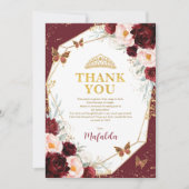 Burgundy Roos Quinceañera Butterfly Kaart (Voorkant)