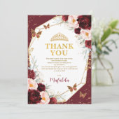 Burgundy Roos Quinceañera Butterfly Kaart (Staand voorkant)