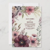 Burgundy Roos Ranunculus Wedding Kaart (Voorkant)