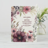Burgundy Roos Ranunculus Wedding Kaart (Staand voorkant)